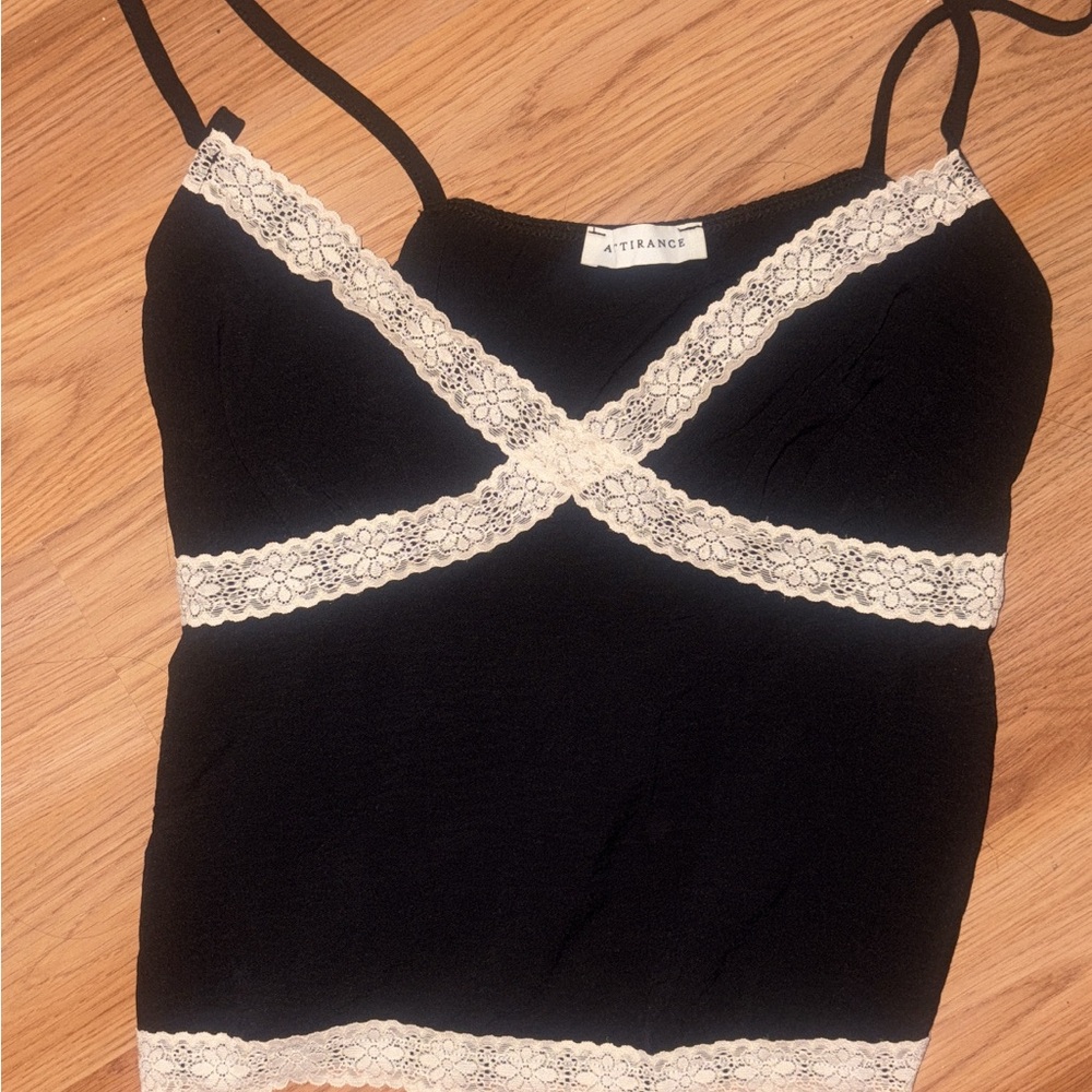 Attirance Black and Cream Lace Trim Cami